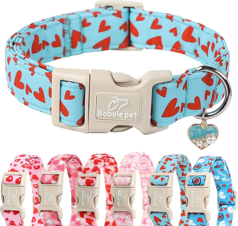 Girl Dog Collar for Puppy Small Dogs - L / Blue Red Heart