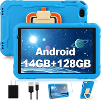 AOCWEI 10 inch kids tablet in cyan drop-proof EVA case with stand