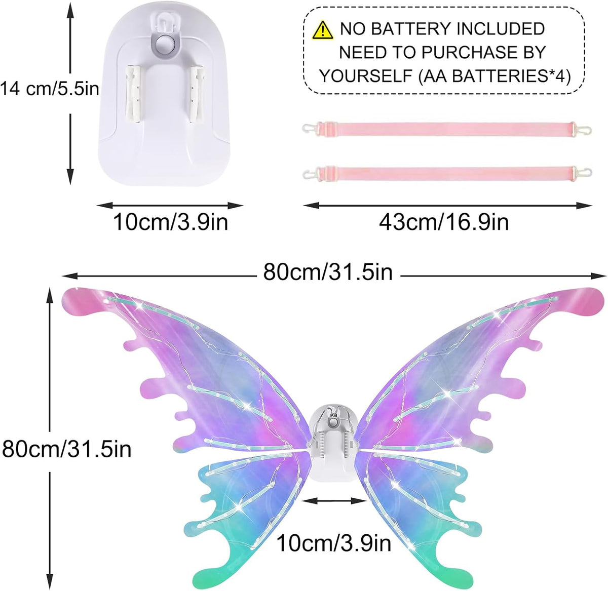 GOLDGE LED Electric Fairy Wings for Girls - Multicolored - image 4