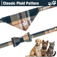 Dog Collar and Leash Set - Embroidery Floral Dog Bow Tie and Bandana Collar with Bell, Cute Flower - Khaki / X-Small - image 4
