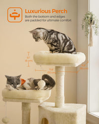 Feandrea Cat Tree, Plush Climbing Condo, Green - Beige - image 4