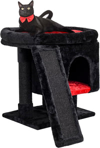 SYANDLVY Gothic Cat Tree with Coffin Bed for Indoor Cats - Black & Red