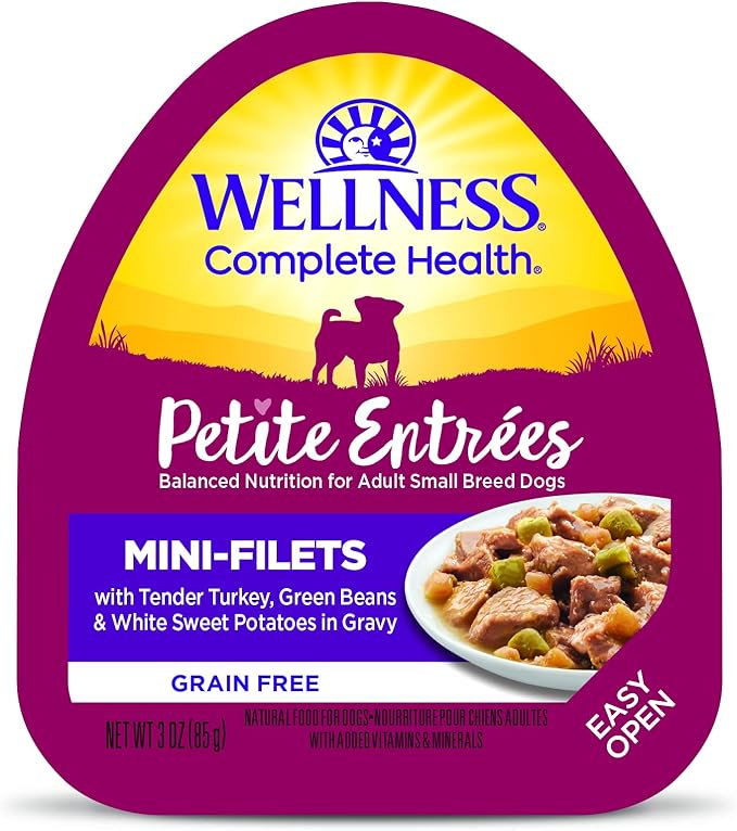 Wellness Petite Entrées Mini-Filets with Tender Turkey, Green Beans & White Sweet Potatoes in Gravy, 3-Ounce Cup (Pack of 12)