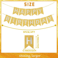 Happy Birthday Banner,Pre-Strung Black and Gold Party Decorations，16ft Pre-Strung Hanging Sign - gold1 - image 4