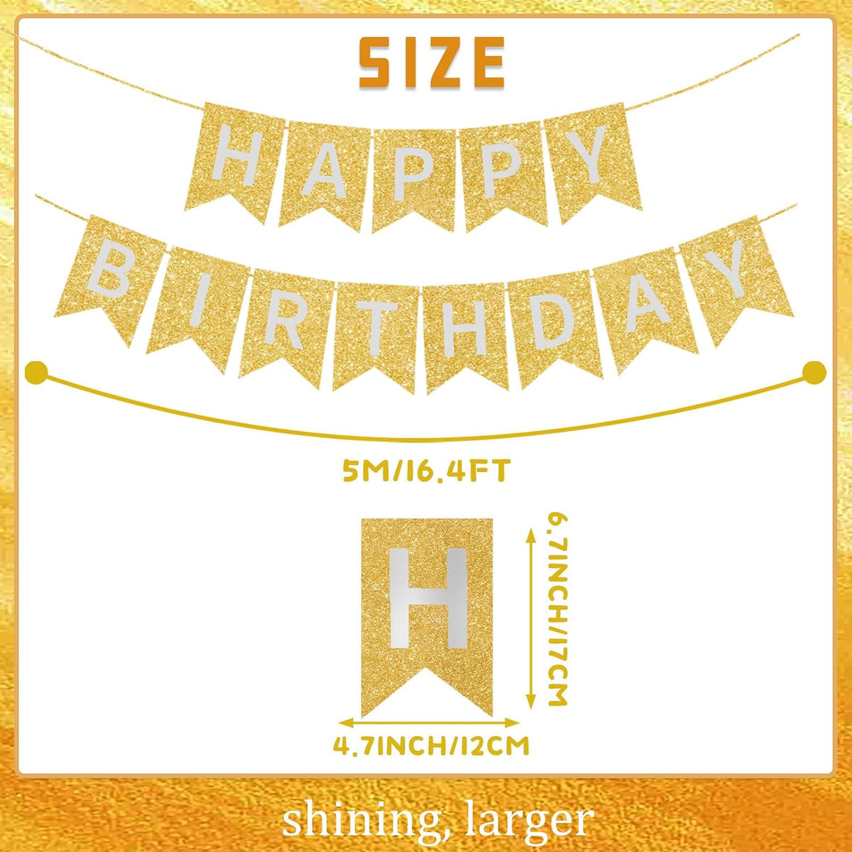 Happy Birthday Banner,Pre-Strung Black and Gold Party Decorations，16ft Pre-Strung Hanging Sign - gold1 - image 4