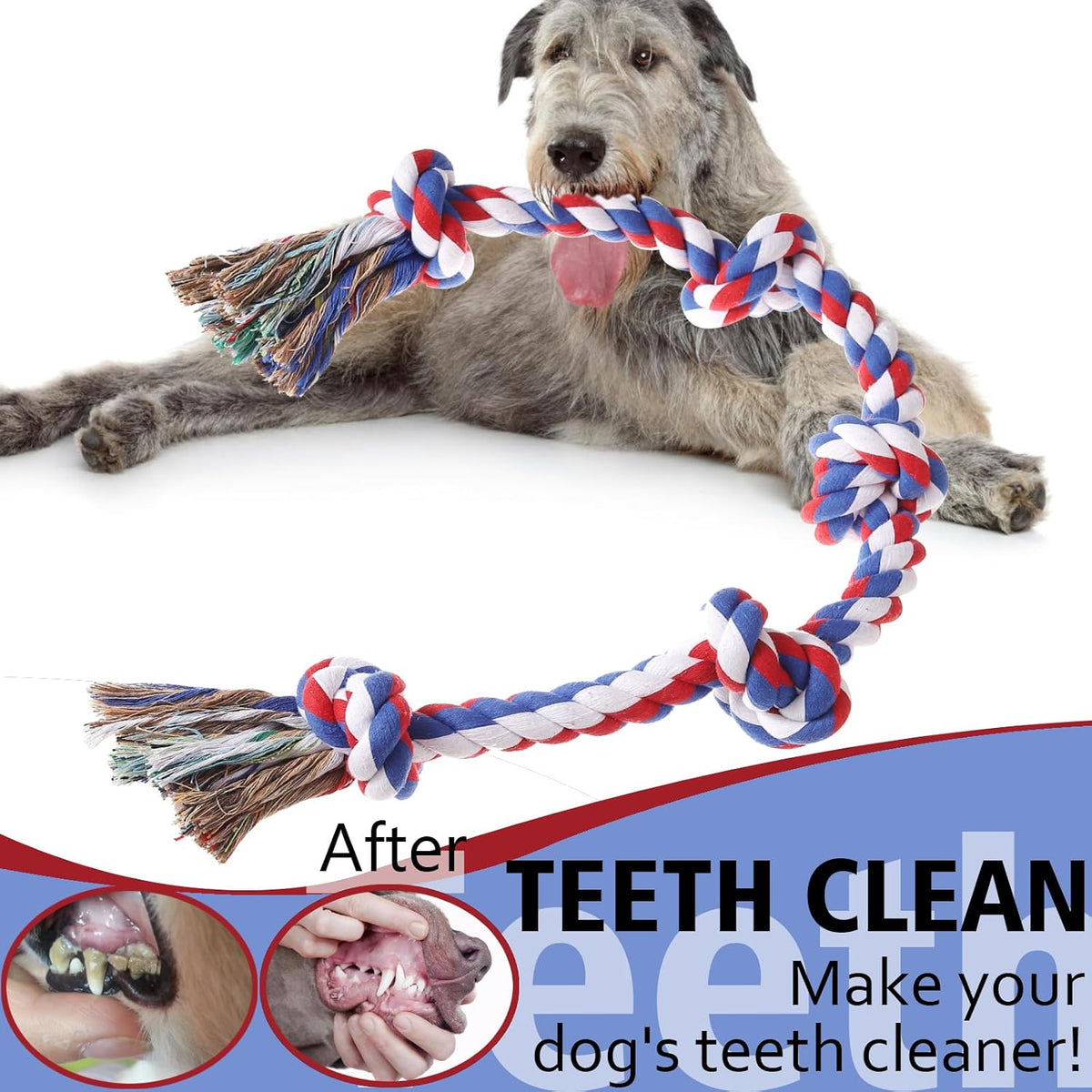 XIGOU Dog Rope Toys for Large Dogs Aggressive Chewers - Red / 5 Knots - image 4