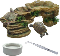 Turtle Basking Platform,Resin Bearded Dragon Basking Platform Reptile Habitat Cave Climbing Ramp - Rustic / Brown