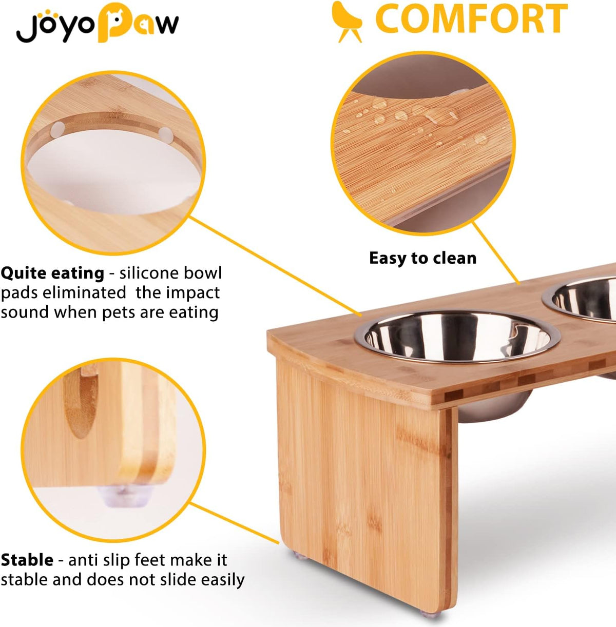 Elevated Dog Bowls, Bamboo Raised Dog Bowl Stand – Essentials for Dogs - Natural / Medium: 7'' Tall-40oz Bowl - image 3