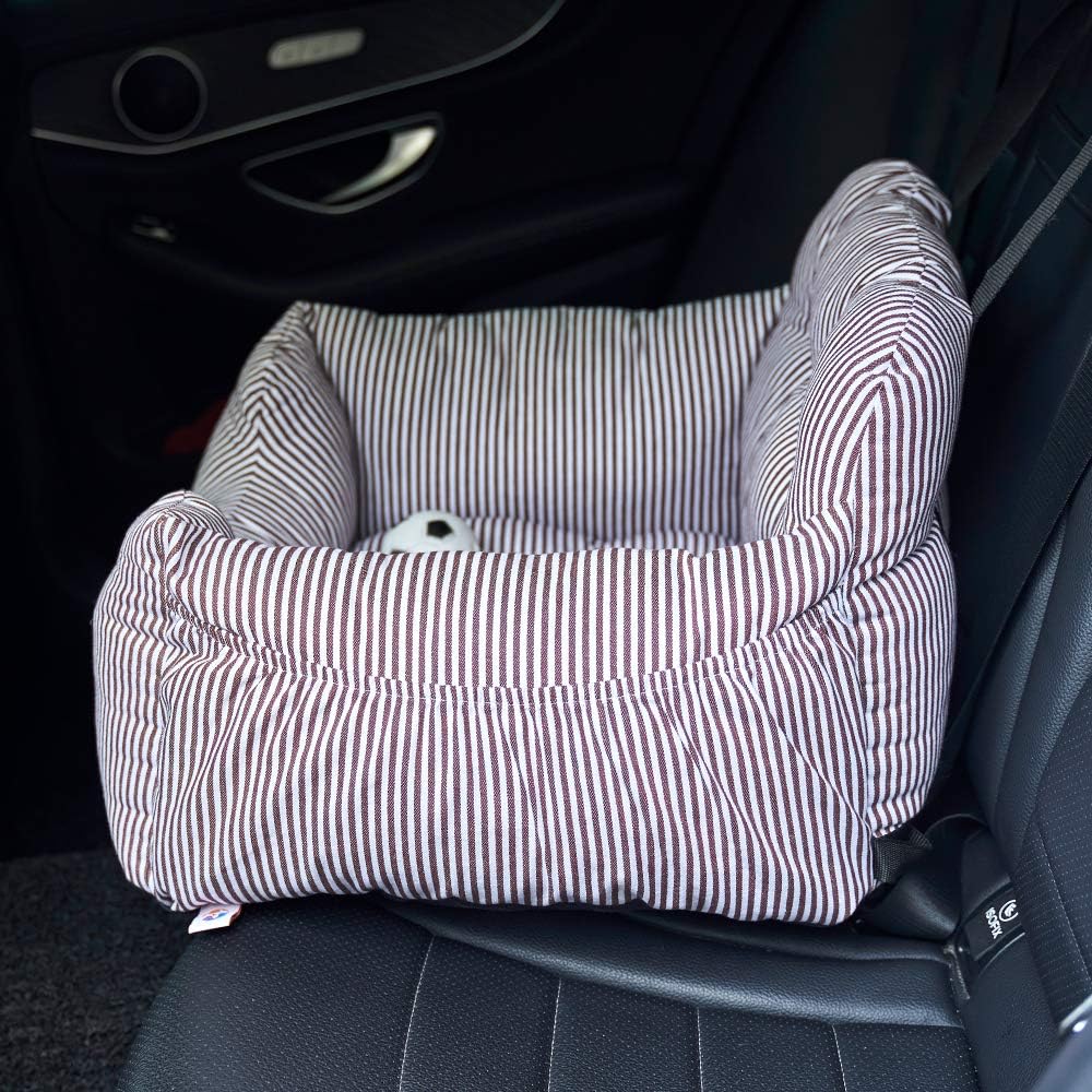 BLOBLO Dog Car Seat Pet Booster Seat Pet Travel Safety Dog Bed - Coffee Stripe - image 2