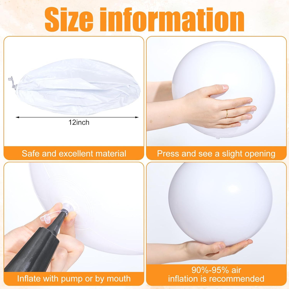 Sinmoe 12 pack white beach balls in 16 and 24 inch sizes, inflated - view 4
