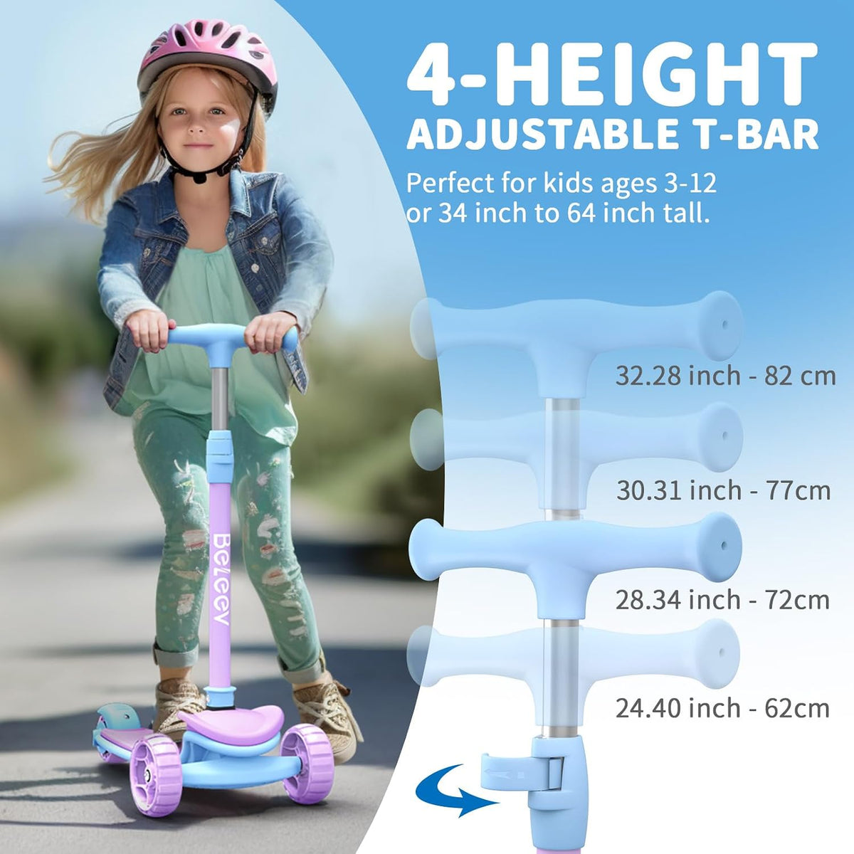 BELEEV A8 Scooter for Kids Ages 3-12 - Purple - image 2