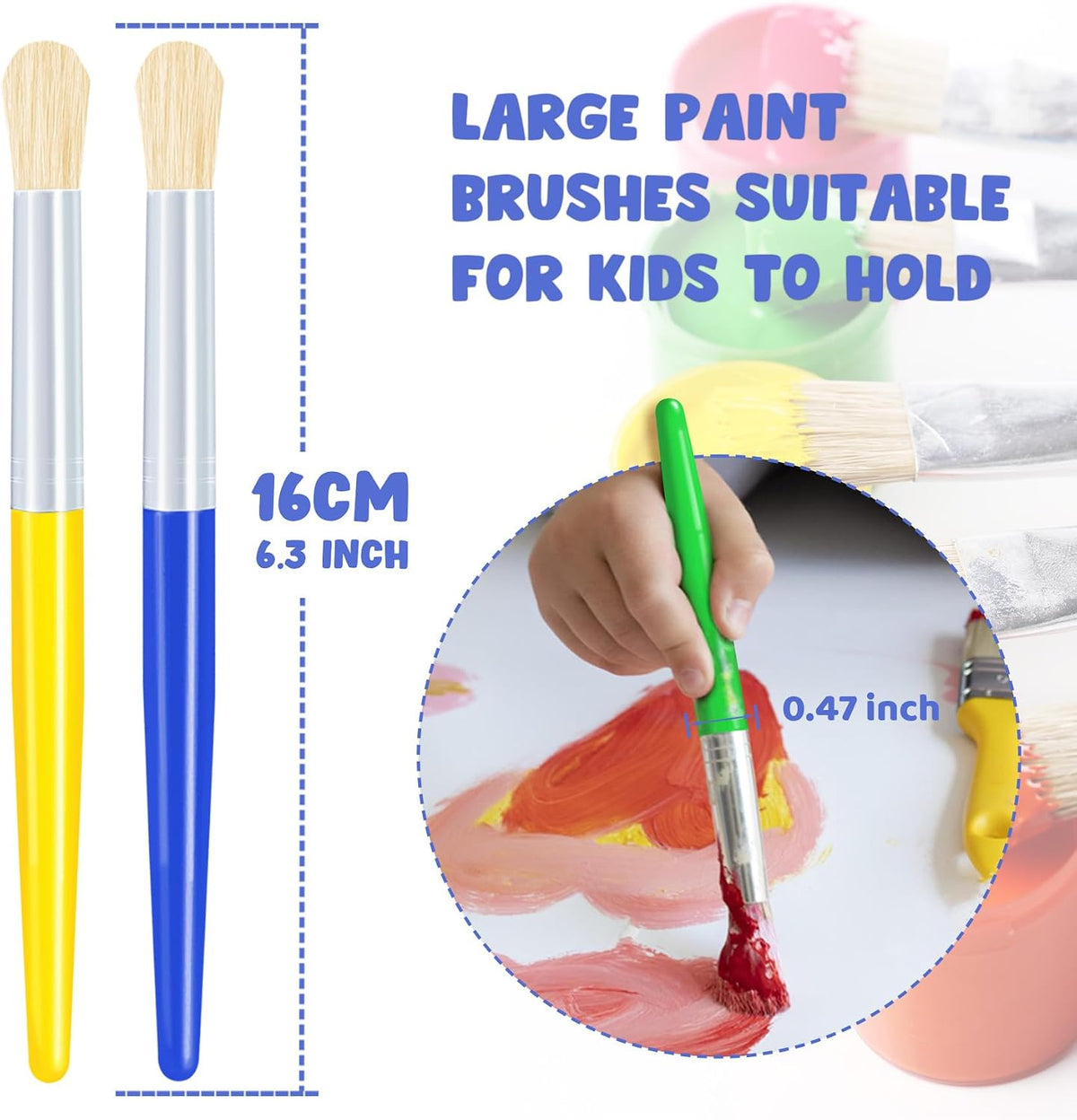 Joyooss kids paint brushes 12 pack, 6 round and 6 flat brushes with colorful plastic handles - view 15