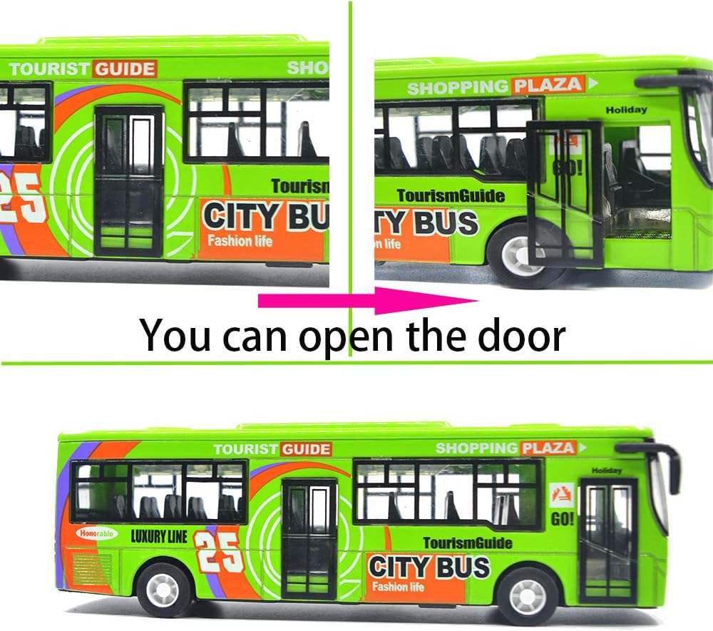 Ailejia yellow diecast city bus toy with pull back motor, lights and music - view 8