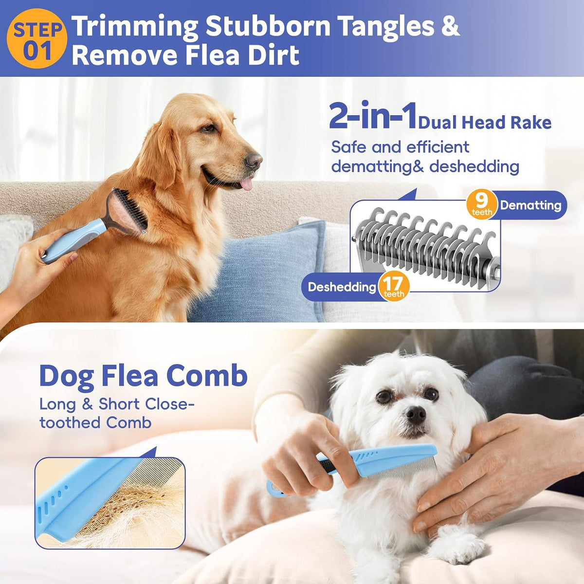Dog Brush for Shedding 13pcs Bath Grooming Kit with Pet Nail Clipper - Blue 10pcs - image 3