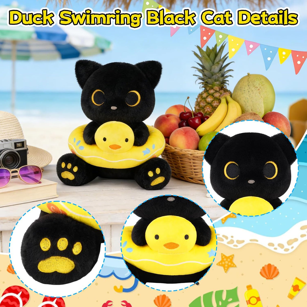 MUFEIRUO Halloween black cat plush holding pumpkin bag, wearing orange witch hat - view 31