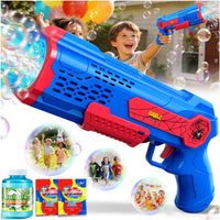 Zerhunt bubble gun for kids 2 pack, blue and red, with bubble solution bottles - view 2