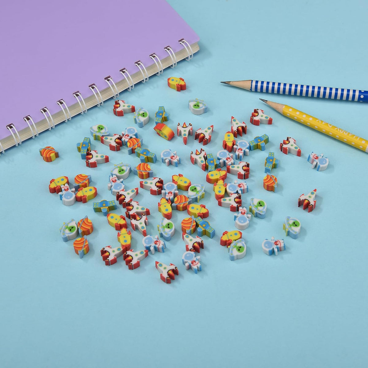 300PCS Mini Cute Animals and Fruits Pencil Erasers for Kids Bulk – Fun for Kids & Family - small / Outer space - image 3