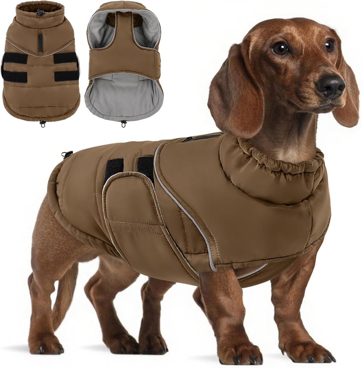 Dog Winter Jacket, Dog Windproof Reflective Jacket for Golden Retriever – Essentials for Dogs - Brown / Medium
