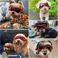 Dog Goggles Dog Sunglasses for Small Breed UV Protection Windproof with Adjustable Head Straps Chin Straps for Ride Car/Hiking Travel/On Beach-Orange