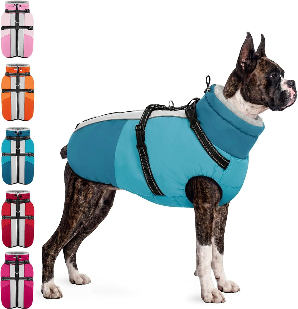 Large Dog Coat Waterproof Dog Winter Jacket with Harness TurquoiseL – Essentials for Dogs - PineGreen / Large