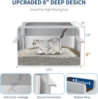 Stainless Steel Cat Litter Box 8 inch, XXL Large Cat Litter Tray with High Side, Platform Step and Scoop for Big Cats Multiple Cats, Easy Clean