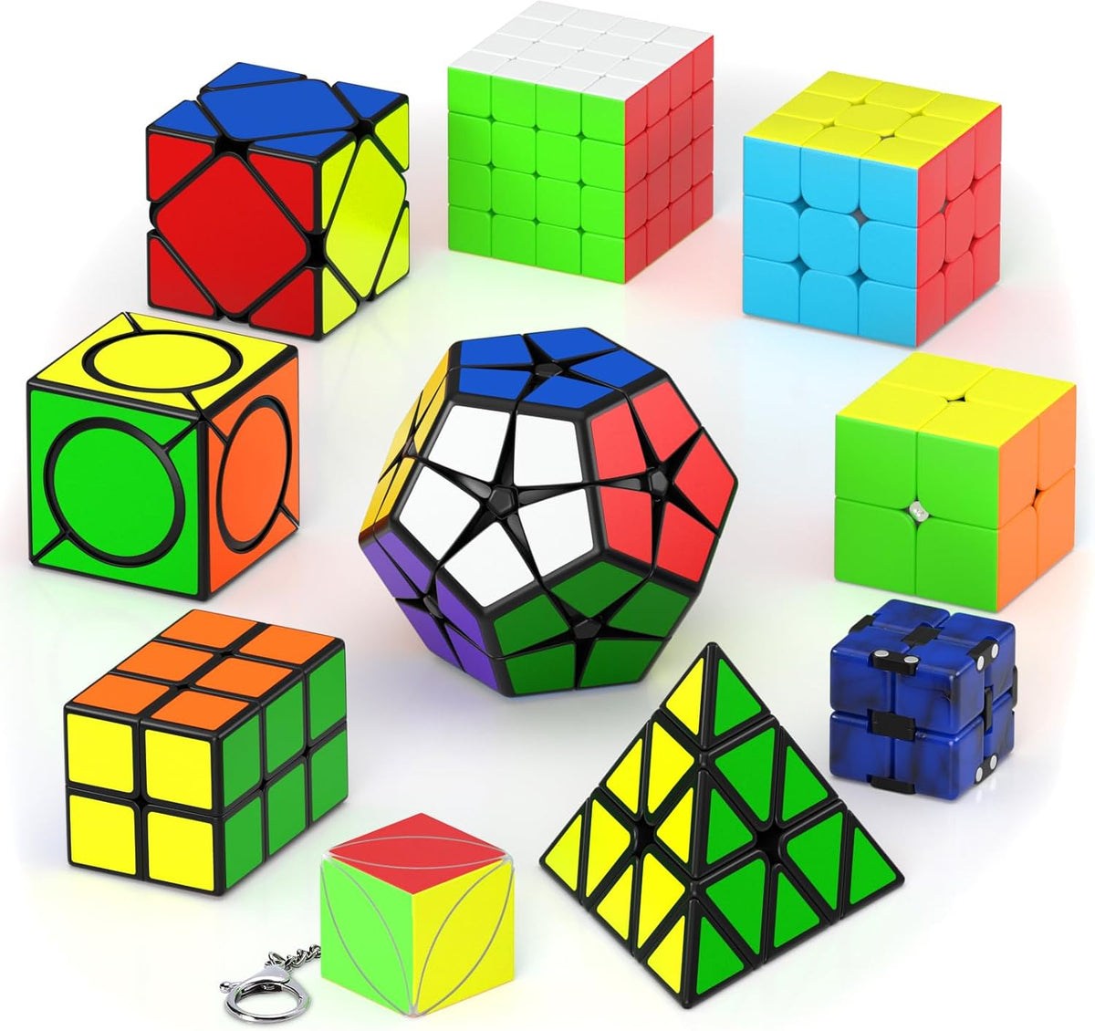 Vdealen Speed Cube Set, 2x2 4x4 Pyramid Mirror Dodecahedron Magic Cube Pack, Puzzle Cube Bundle - 10 Pack-Cube Set