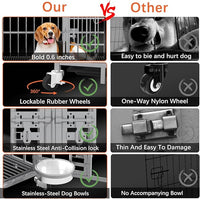 aboxoo 48/42 inch Heavy Duty Metal Dog Crate for 2 Dogs/Large Dog,All Metal Open Top,Dog Kennel Indoor with Wheels,Floor Grid, Tray, Divider and Feeding Bowl (Sliver)