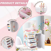 Jewelry Box for Girls 5-Layer with Swing Door Spinning Ballerina - White - image 3