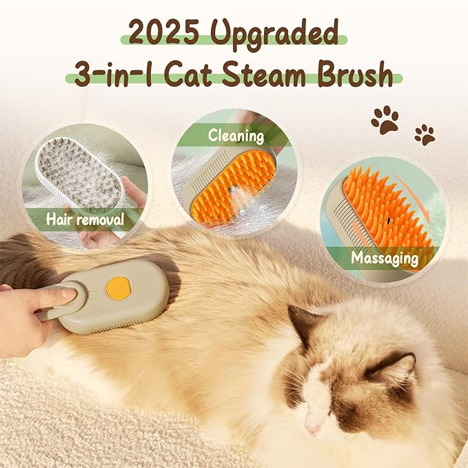New Cat Steam Brush, 3 in 1 Pet Steam Groomer Brush, Rechargeable Pet Steam Groomer Comb for Massaging and Cleaning Shedding Pets Hair, Multifunctional Hair Removal Comb for Cats Dogs (White)