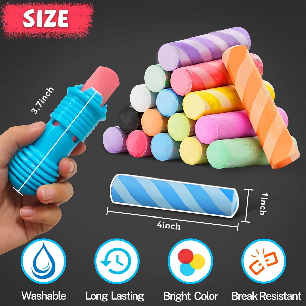VEESA Washable Sidewalk Chalk for Kids, 10 Bright Colors - 1 Count (Pack of 48) - image 3