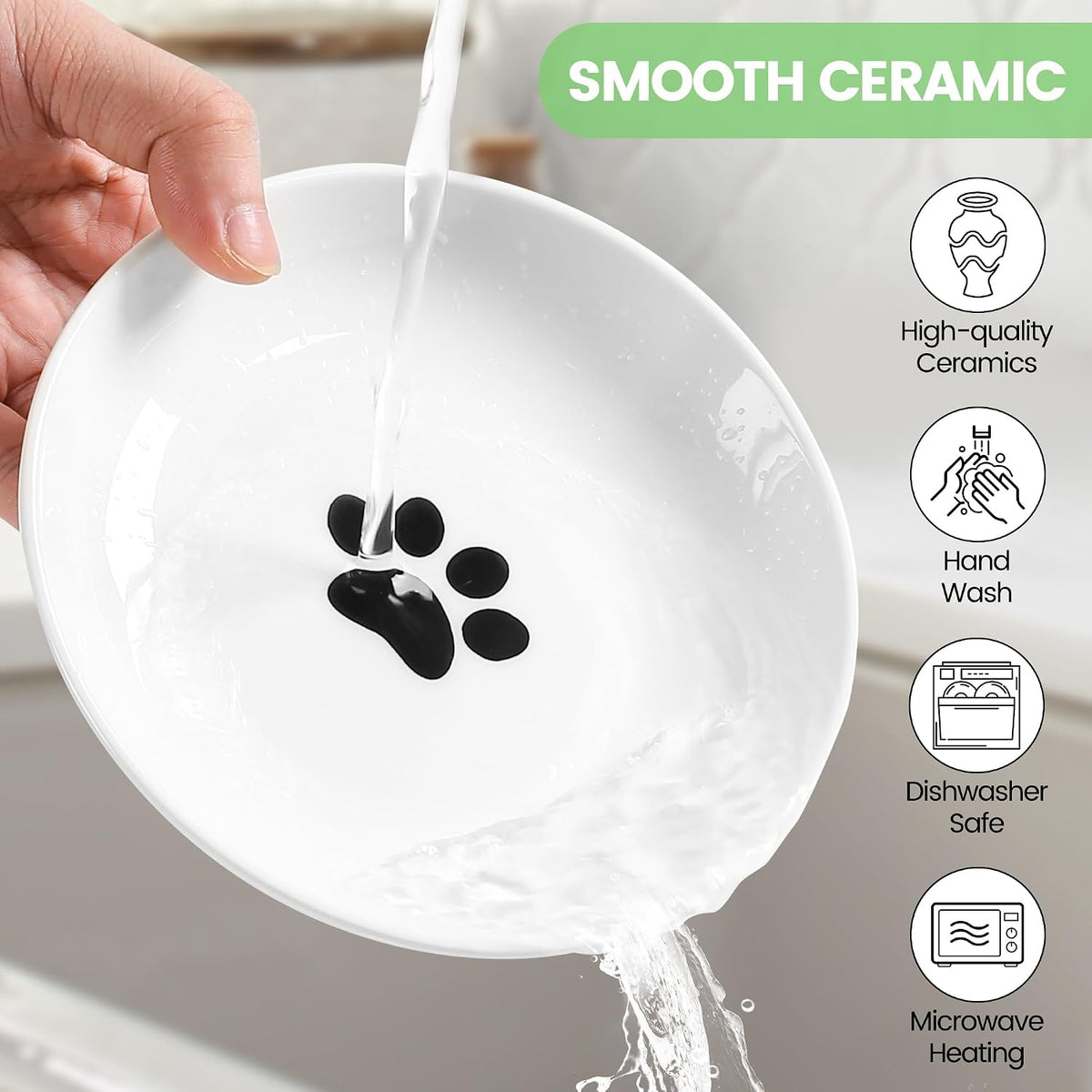 Ceramic Cat Bowls, Raised, Whisker Friendly - raised dish,2 pack / fishbone+cat paw - image 2