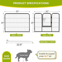 BestPet | Dog Playpen | 24 Inch, 12 Panels | Heavy Duty Metal Pet Exercise Pen | Indoor Outdoor Fence Panels | Rust-Resistant, Removable, Tool-Free Setup | Anti-Skid, Expandable Design