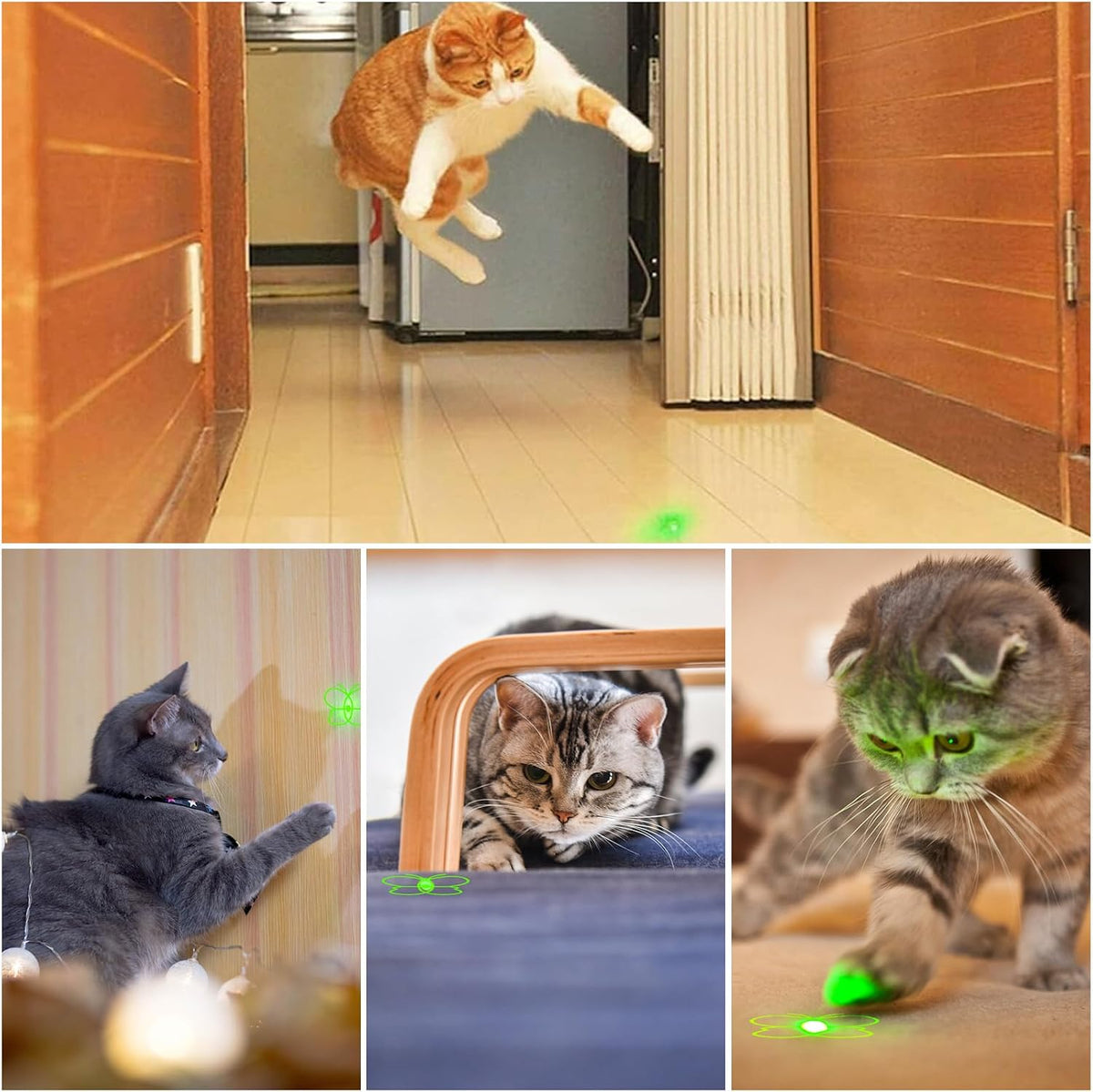 Cat Toy, USB Rechargeable, 3 Light Modes, 5 Fun Patterns, Indoor – Essentials for Cats - 1pcs green light - image 2