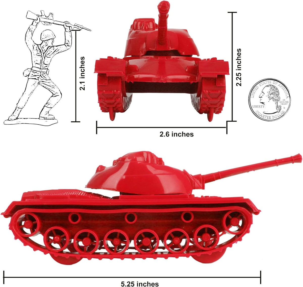 TimMee Toy Tanks for Plastic Army Men, OD Green WW2 3pc - Red - image 2