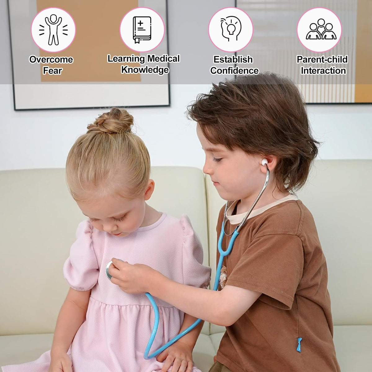 Phobby Kids Stethoscope Toy for 3 4 5 Years Old - pink and blue - image 4