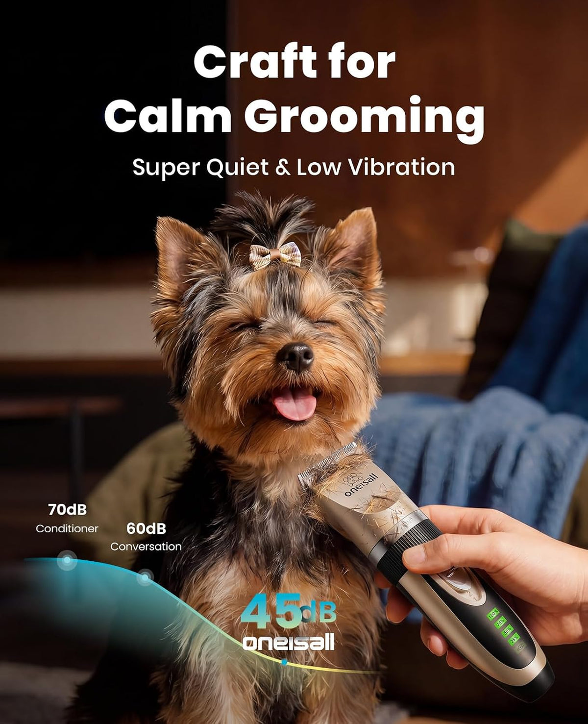 oneisall Dog Grooming Clippers with LED Display for Dogs & Cats – Essentials for Dogs - Gold - image 2