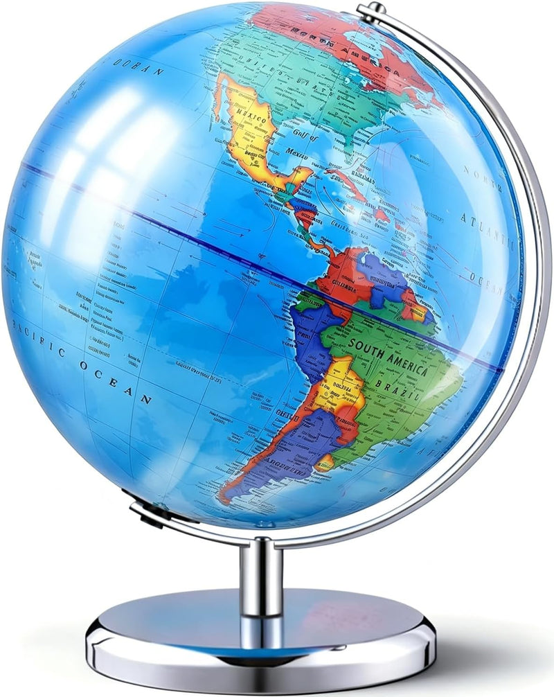 TTKTK 8 inch blue world globe for kids on a stainless steel stand
