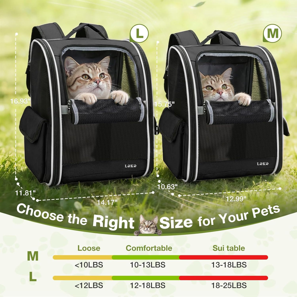 Lekereise Dog Carrier Backpack for Small Medium Dogs Cats up to 18 lbs - Black / L-Mesh Window - image 4