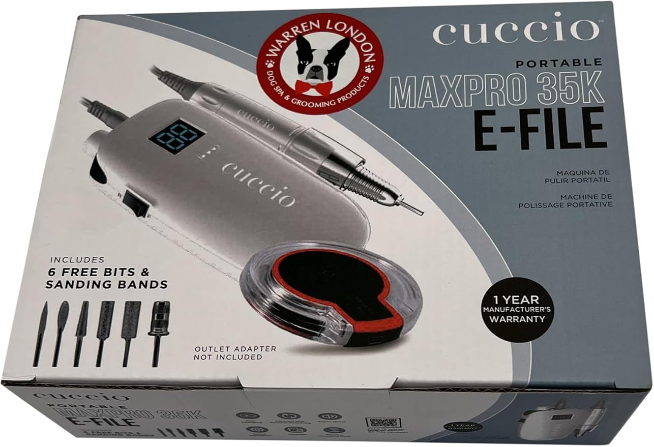 Warren London MaxPro 35K Dog Nail Grinder – 35,000 RPM Pro-Grade E-File w/ 6 Diamond & Sanding Bits, Quiet Low-Vibration Motor, Reversible Rotation, Corded/Cordless USB Fast-Charge