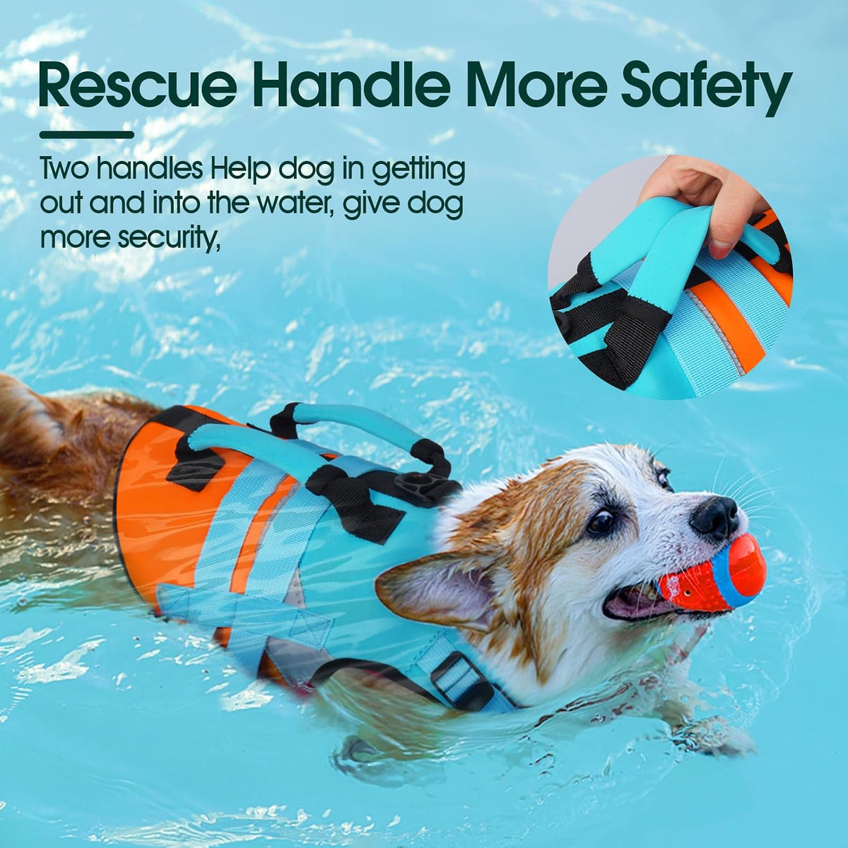 Kuoser Dog Life Jacket with Rescue Handle - Small (Chest Girth:16.9-21.3'') / Blue - image 3