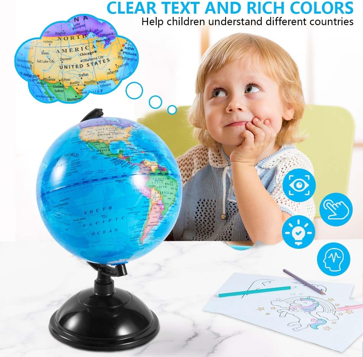 KISEER 8 Inch World Globe with Stand Rotating Earth Spinning Globe - Blue - image 4