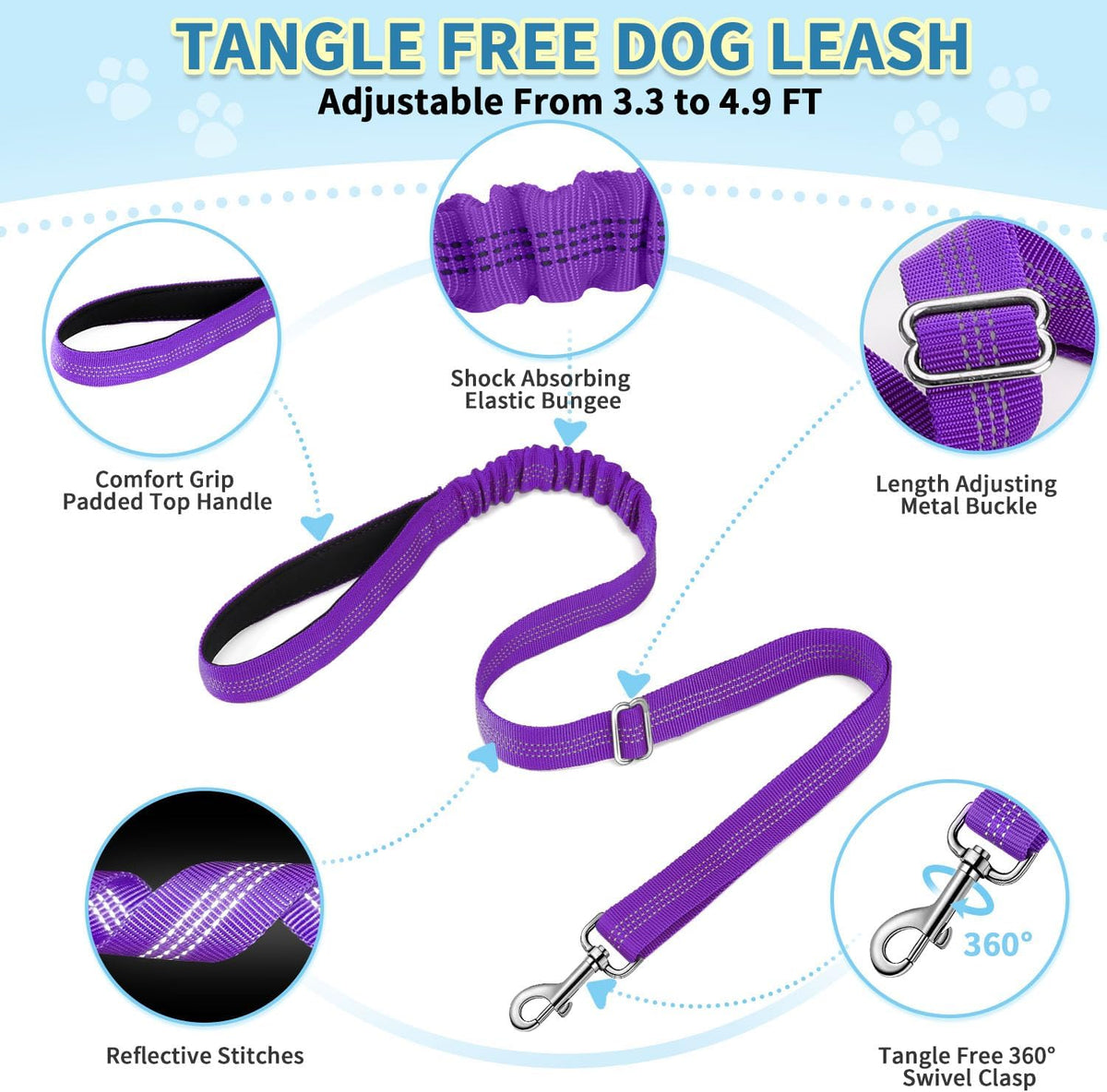 SlowTon No Pull Small Dog Harness and Leash Set with Front Clip – Essentials for Dogs - XX-Small / Purple - image 2