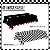 Oigco race car tablecloth with black and white checkered pattern on a rectangular party table - view 8