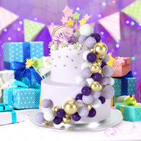 48 Pcs Balls Cake Topper Decorations Balloon Cupcake Toppers Foam - A04-purple, Light Purple, White, Gold - image 3
