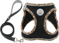 Hipubby Dog Harness Small Sized and Leash Set - Black/Khaki Trim / XXS (Chest: 11"-12.5")