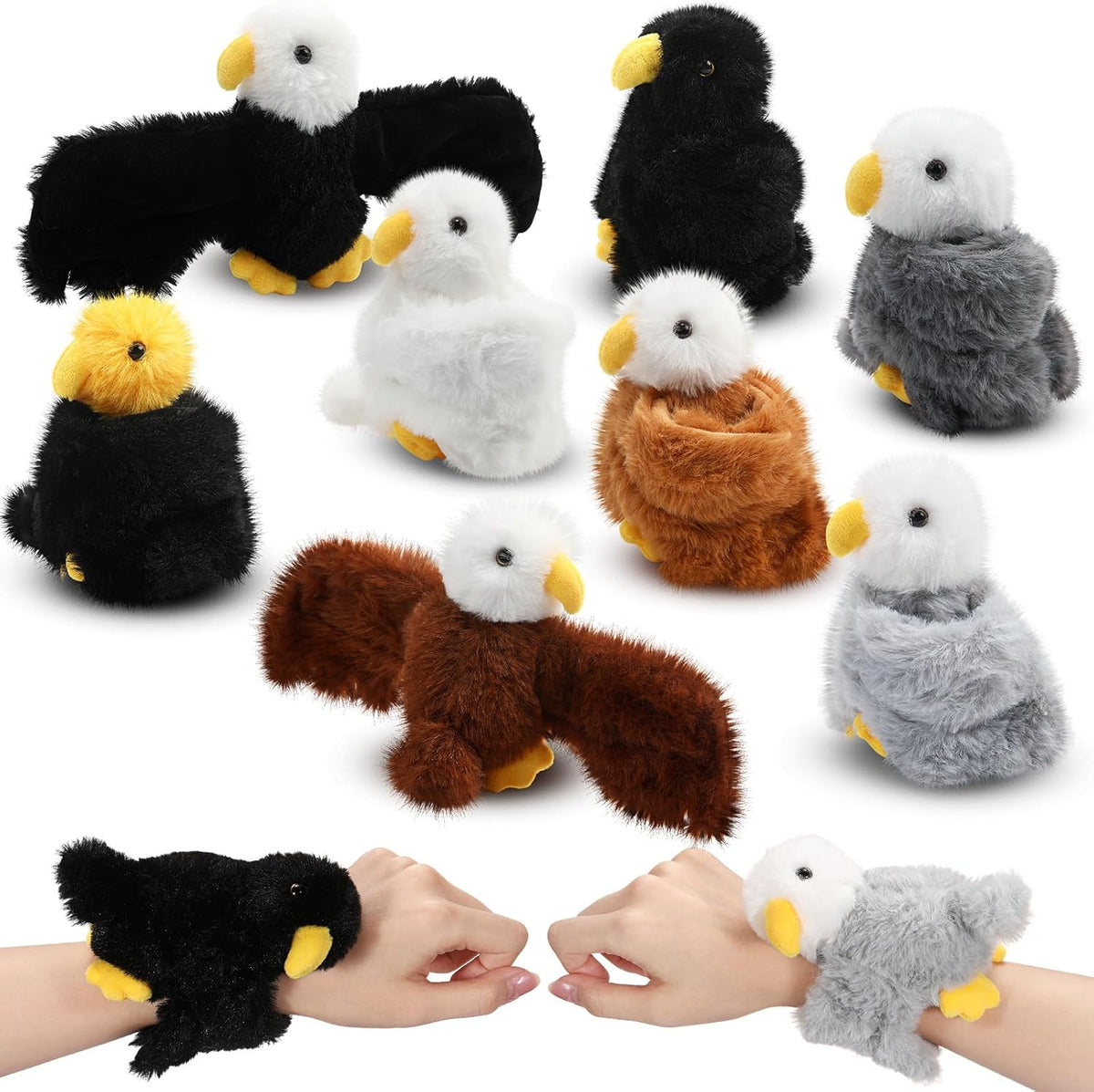 Liliful 8 Pack Kids Plush Gifts Stuffed Animal Slap Bracelets - Eagles