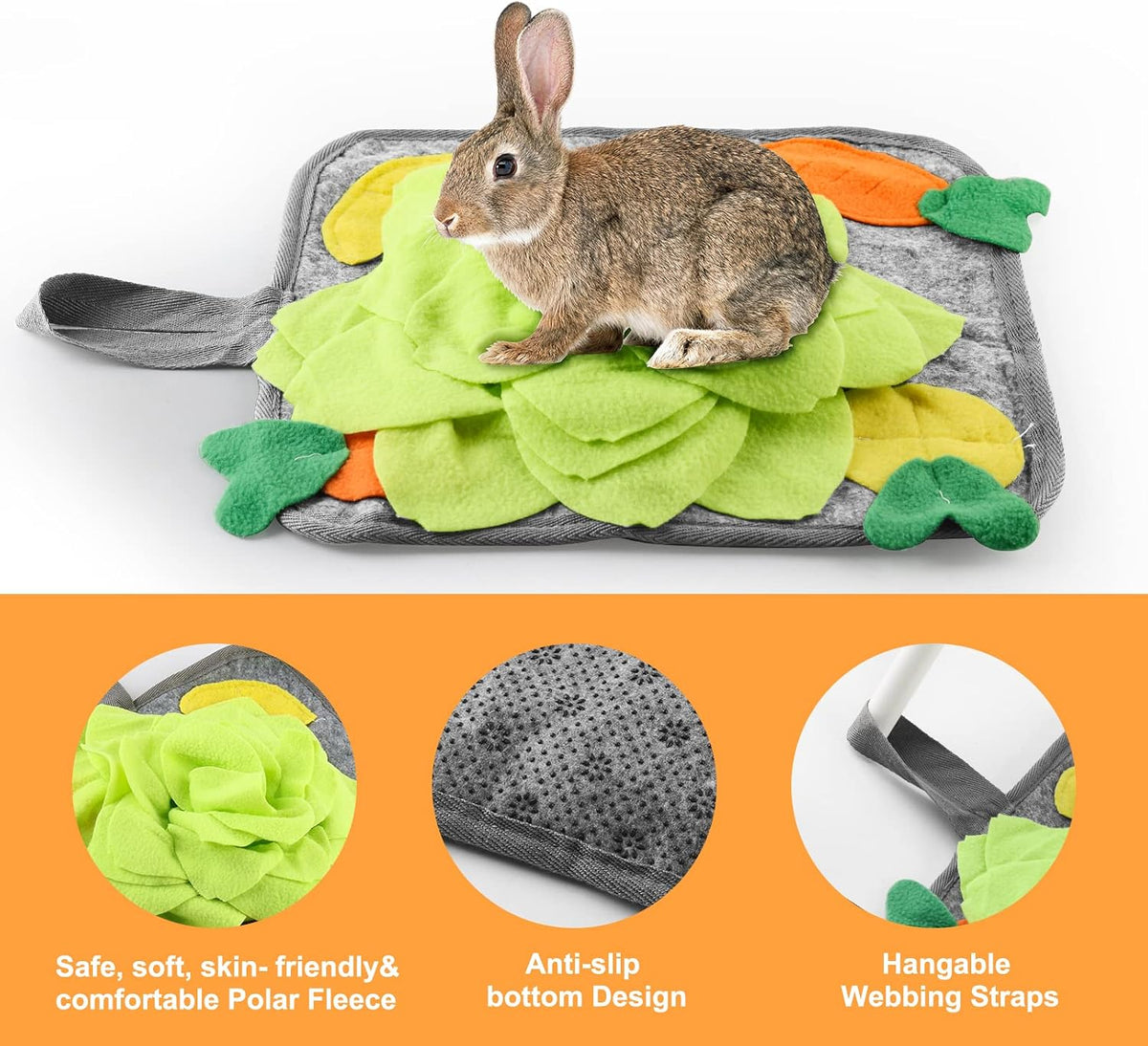 Rabbit Foraging Mat Interactive Bunny Snuffle Mat for Small Animals – Essentials for Small Pets - Green - image 4