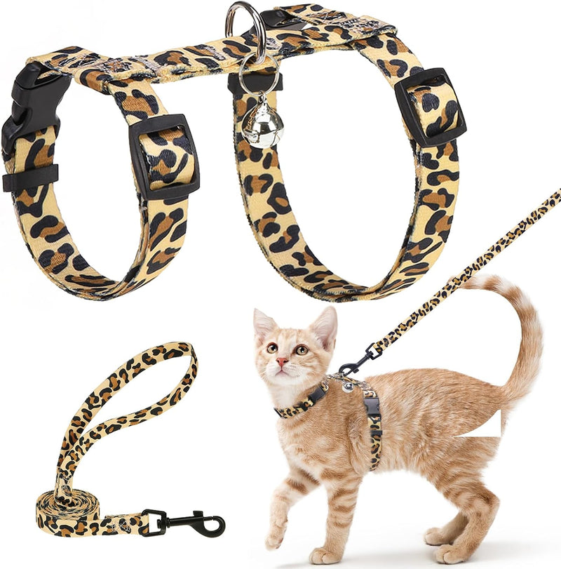 Cat Harness and Leash Set, Escape Proof for Walking Travel - Medium(Chest: 14"-22") / Leopard Khaki