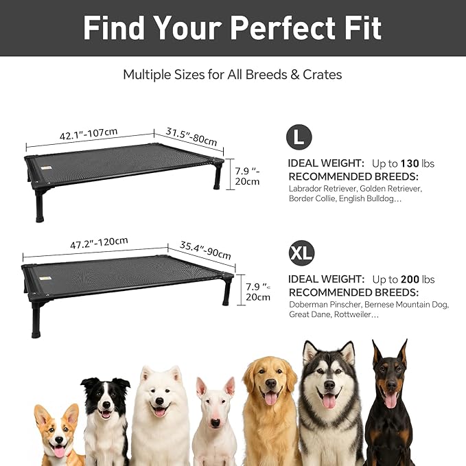 Sytopia 42'' Outdoor Elevated Dog Bed for Large Dogs, Chew-Proof Pet Camping Raised Cot with Breathable Mesh - Durable Frame, Cooling Hammock Bed, Non-Slip Feet, Waterproof, Easy Clean