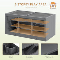 PawHut 45" Extra Large Wooden Hamster Cage, 3-Layer Chewproof Rat Cage with Opening Roof, Hut, Ramps, for Gerbil, Dwarf & Syrian Hamsters, Gray